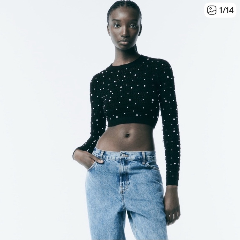 Zara open back knit pearl sweater